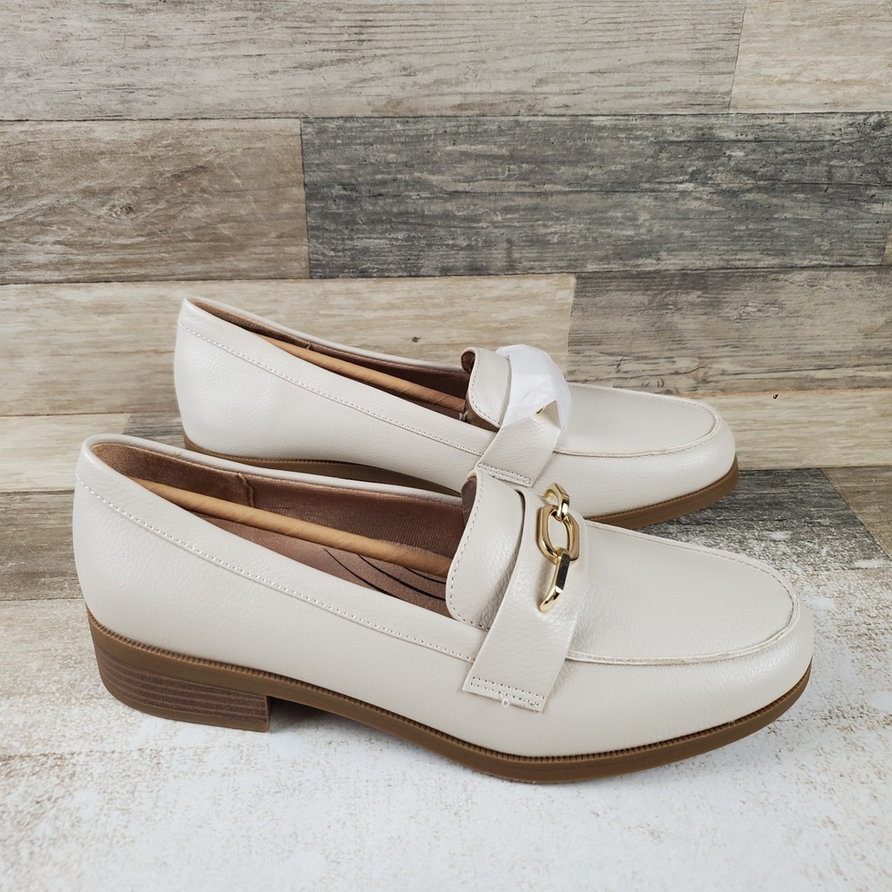 LifeStride Sonoma Womens Loafers Sz 10 Wide Bone Tumble Leather Slip On Shoes